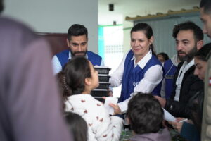 lebanon. food distribution to displaced families sheltering in a public school in tariq jdide, beirut
